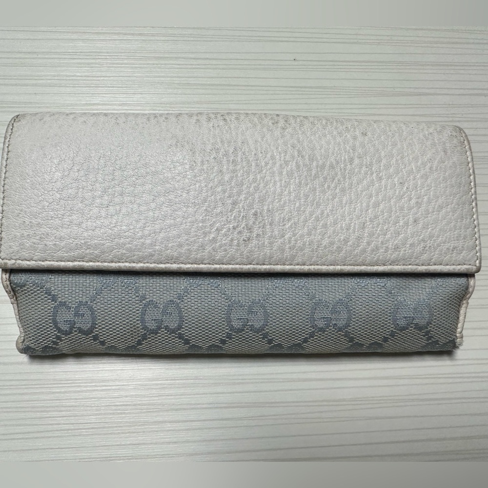 Authentic Gucci Long Bifold Pattern Wallet | Light Water Blue | Damaged & Flaws
